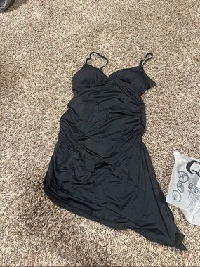 Black Adjustable-Strap One-Piece Swimdress
